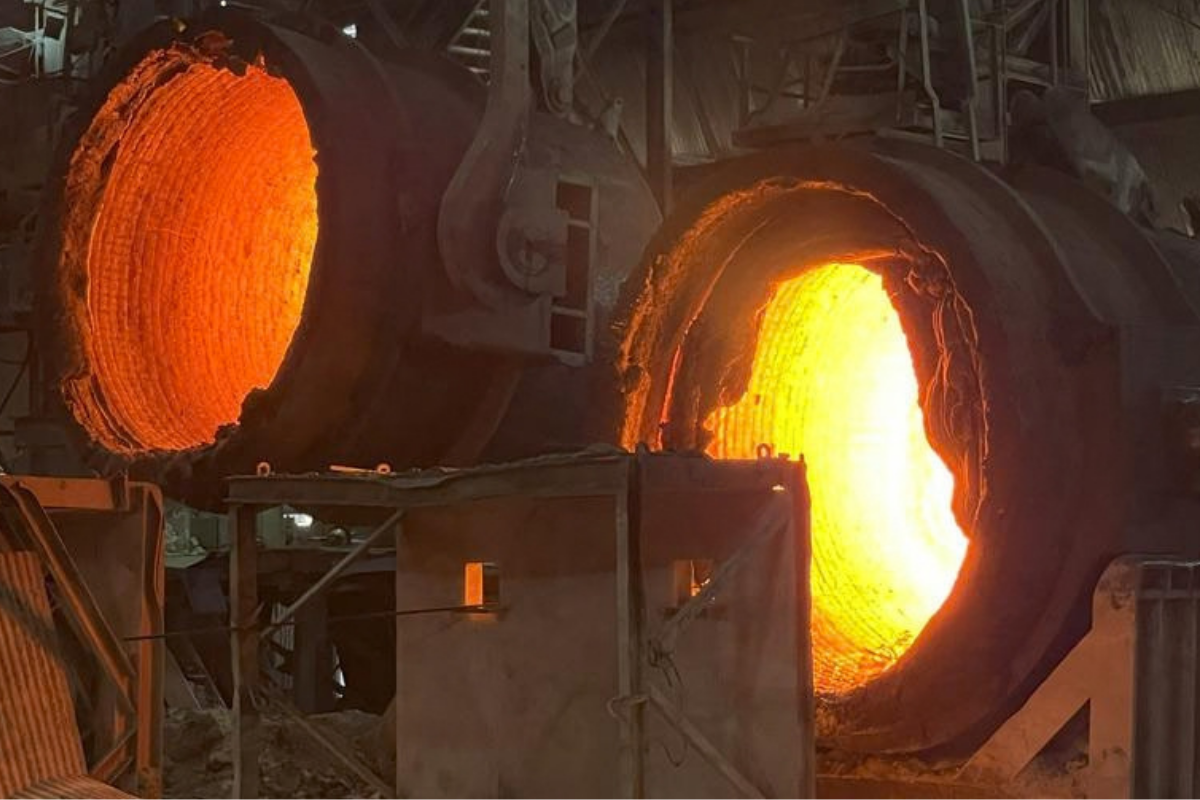 High-temperature industrial furnace with an open glowing chamber